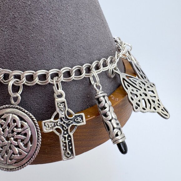 VTG Sterling Silver 925 Celtic Knot & Heart Charm Bracelet Size 8.5" Length - Picture 11 of 14